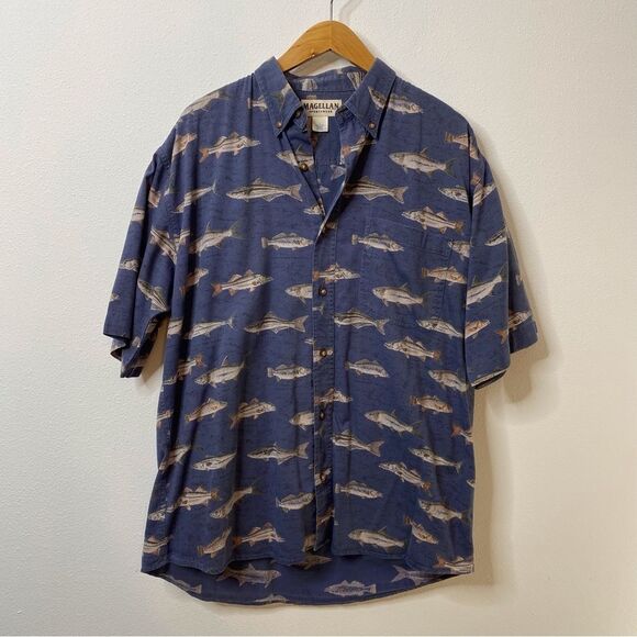 Magellan Mens Short Sleeve Fish Graphic Cotton Shirt Sz Large - Picture 10 of 11